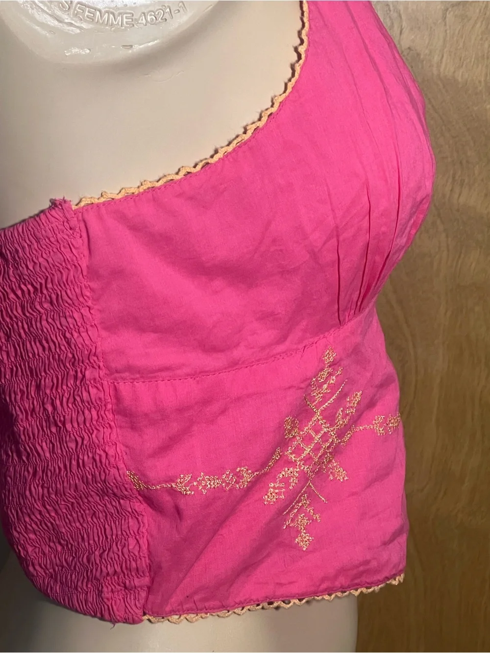 Free People Pink Halter Tank Top with Gold Embroidery